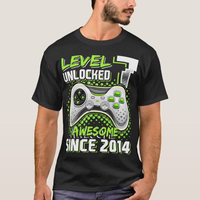 Level 7 Unlocked Awesome 2014 Video Game 7th Birth T-Shirt (Front)