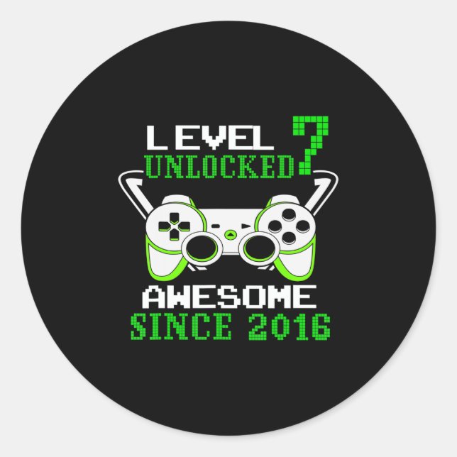 Level 7 Unlocked Awesome 2016 Video Game 7th Birth Classic Round Sticker (Front)