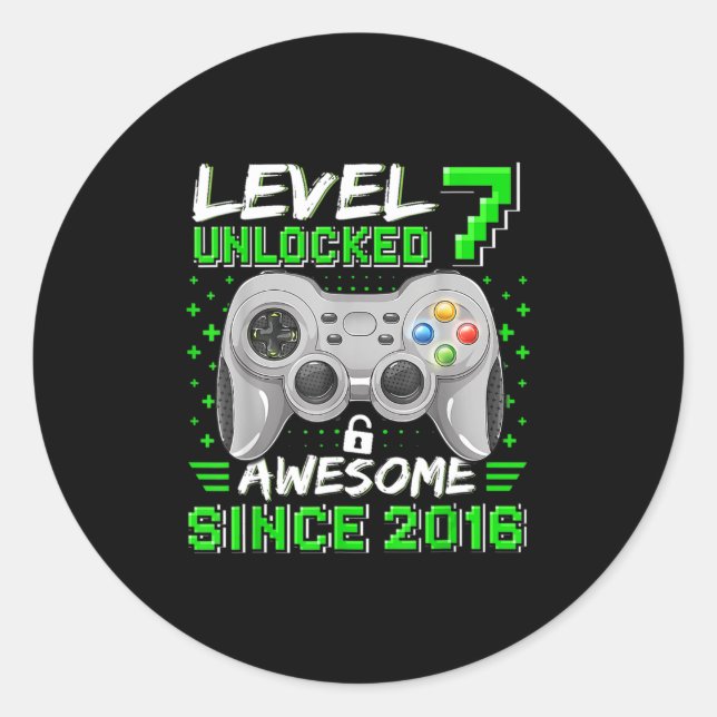 Level 7 Unlocked Awesome 2016 Video Game 7th Birth Classic Round Sticker (Front)