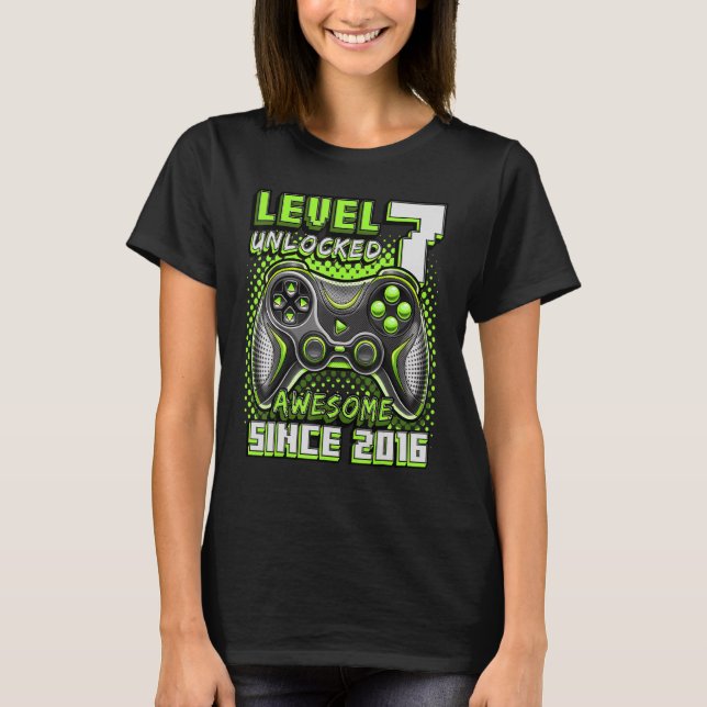 Level 7 Unlocked Awesome 2016 Video Game 7th Birth T-Shirt (Front)