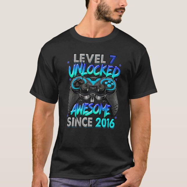 Level 7 Unlocked Awesome Since 2016 7th Birthday G T-Shirt (Front)