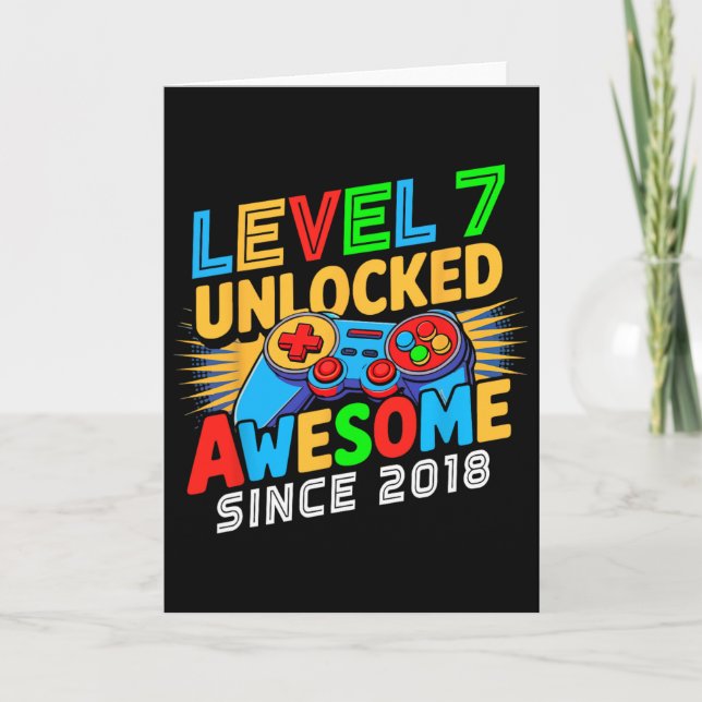 Level 7 Unlocked Awesome Since 7th Birthday Gamer  Card (Front)
