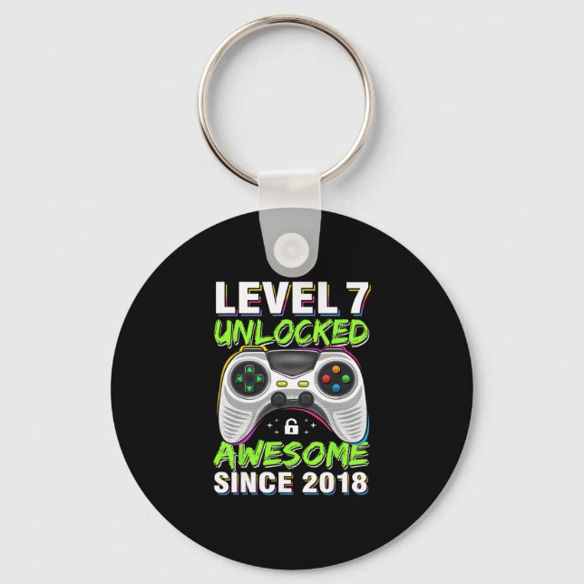 Level 7 Unlocked Awesome Since 7th Birthday Gaming Key Ring (Front)