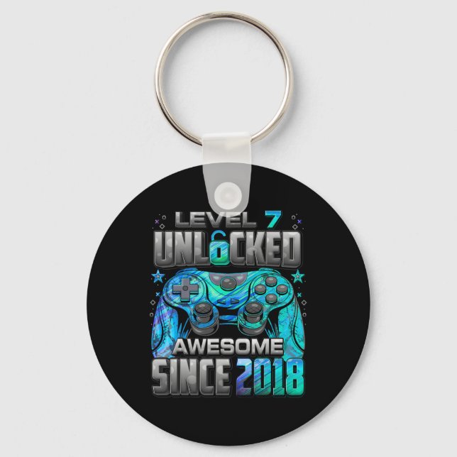 Level 7 Unlocked Awesome Since 7th Birthday Gaming Key Ring (Front)