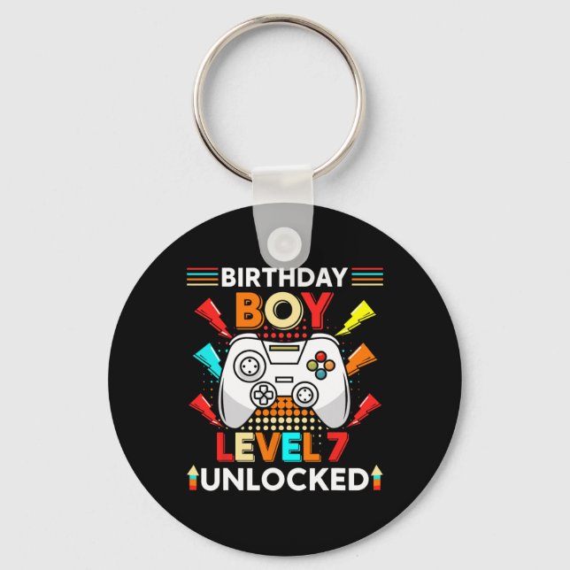 Level 7 Unlocked Funny Video Gamer 7th Birthday  Key Ring (Front)