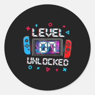 Level 7 Unlocked Gamer 7th Birthday Gift Video Gam Classic Round Sticker