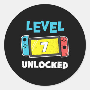 Level 7 Unlocked Gamer 7th Birthday Gift Video Gam Classic Round Sticker