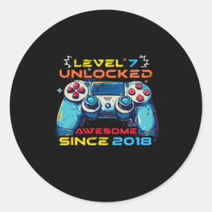 Level 7 Unlocked Gamer 7th Birthday Shirt Boy Vide Classic Round Sticker