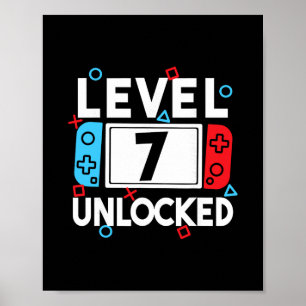 Level 7 Unlocked Gamer 7th Birthday Video Game Boy Poster