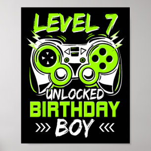 Level 7 Unlocked Kids 7th Birthday Vintage Video G Poster