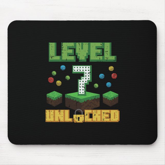 Level 7 Unlocked Pixel Gamer 7th Birthday Gaming B Mouse Pad (Front)