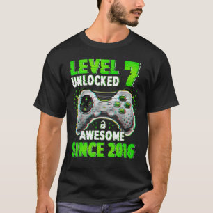 Level 7 Unlocked Video Game 7 Years Old Boy 7th Bi T-Shirt