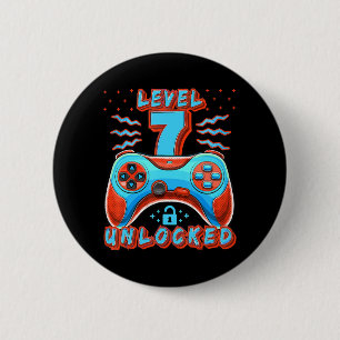 Level 7 Unlocked Video Game 7th Birthday Gamer Boy 6 Cm Round Badge