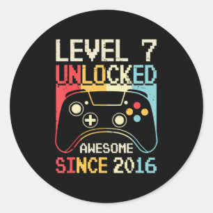 Level 7 Unlocked Video Game 7th Birthday Gamer Boy Classic Round Sticker