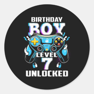 Level 7 Unlocked Video Game 7th Birthday Gamer Boy Classic Round Sticker