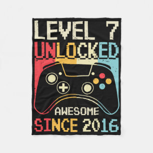 Level 7 Unlocked Video Game 7th Birthday Gamer Boy Fleece Blanket