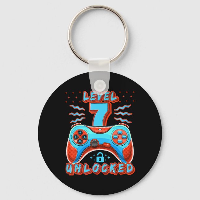 Level 7 Unlocked Video Game 7th Birthday Gamer Boy Key Ring (Front)