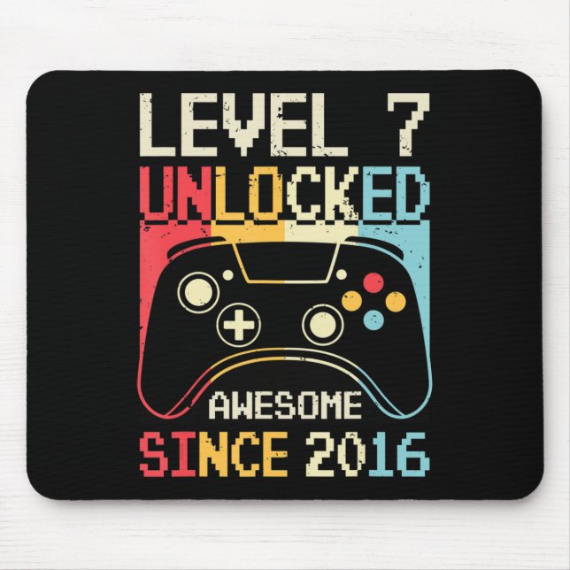 Level 7 Unlocked Video Game 7th Birthday Gamer Boy Mouse Pad (Front)