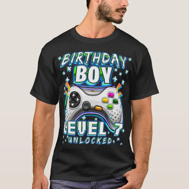 Level 7 Unlocked Video Game 7th Birthday Gamer Boy T-Shirt (Front)
