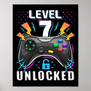 Level 7 Unlocked Video Game 7th Birthday Gamer Gif Poster