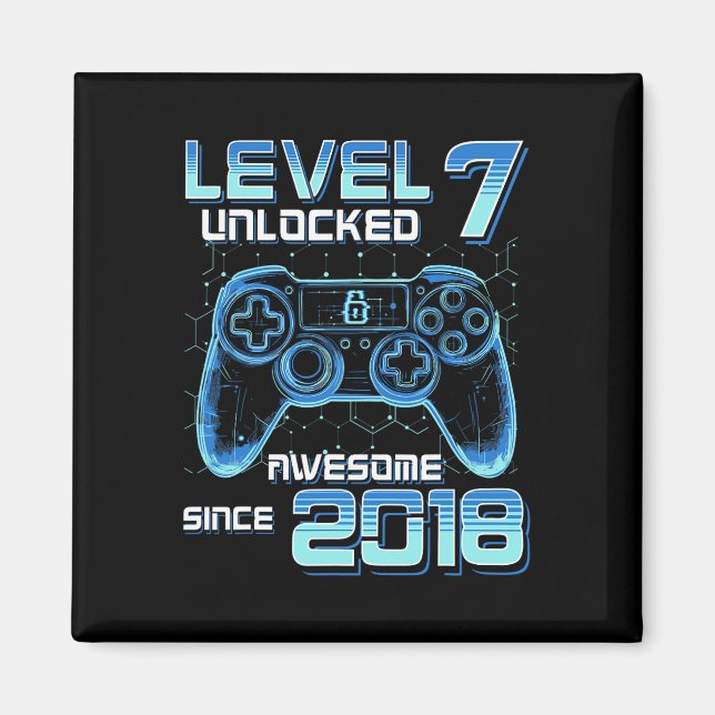 Level 7 Unlocked Video Game Party 7th Birthday Gam Magnet (Front)