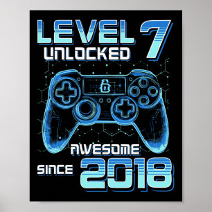 Level 7 Unlocked Video Game Party 7th Birthday Gam Poster