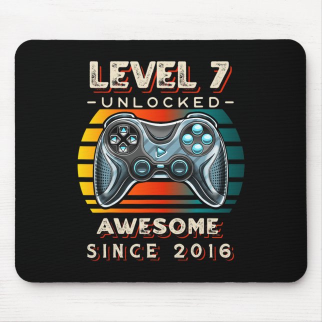 Level 7 Unlocked Video Game Seven 7th Birthday 7 Y Mouse Pad (Front)