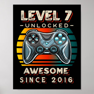 Level 7 Unlocked Video Game Seven 7th Birthday 7 Y Poster