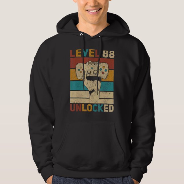Level 88 Unlocked 88th Birthday 88 Years Old Gamer Hoodie (Front)