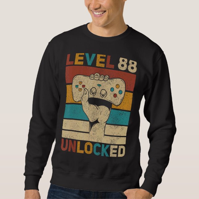 Level 88 Unlocked 88th Birthday 88 Years Old Gamer Sweatshirt (Front)