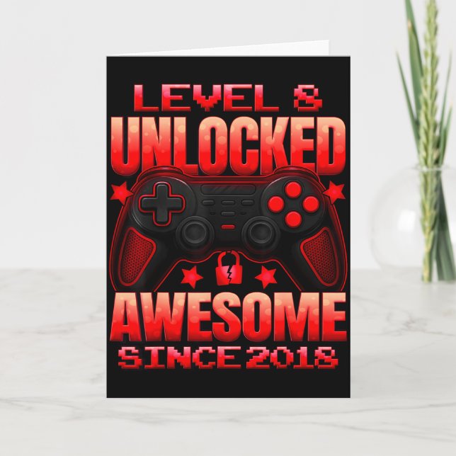 Level 8 Unlocked 8 Year Old For Boys 8th Birthday  Card (Front)
