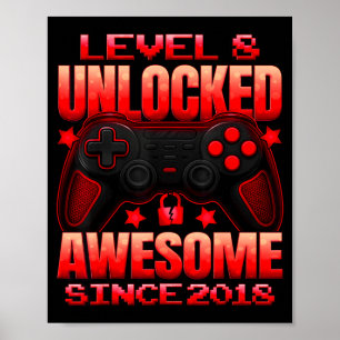 Level 8 Unlocked 8 Year Old For Boys 8th Birthday Poster