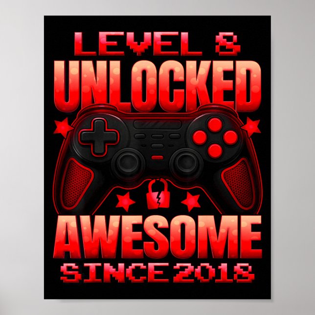 Level 8 Unlocked 8 Year Old For Boys 8th Birthday  Poster (Front)