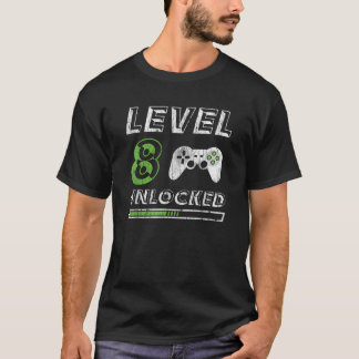 Level 8 Unlocked 8 Year Old Gamer Funny Birthday T-Shirt