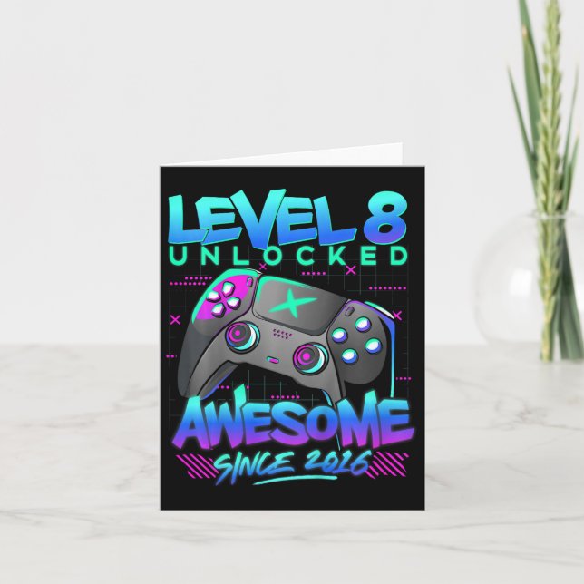 Level 8 Unlocked 8 Years Old Boy Birthday Gift 8th Card (Front)