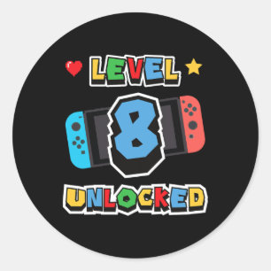 Level 8 Unlocked 8th Birthday Kids Video Game 8 Ye Classic Round Sticker