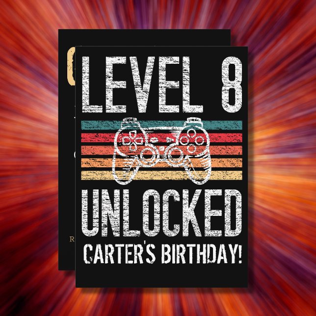 Level 8 Unlocked 8th Birthday Personalised Invitation (Creator Uploaded)