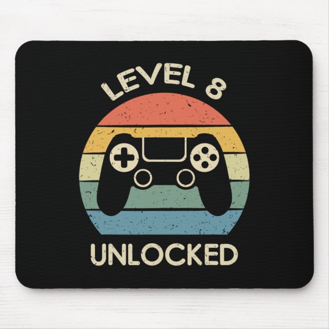 Level 8 Unlocked 8th Gaming Birthday Gift Video Ga Mouse Pad (Front)