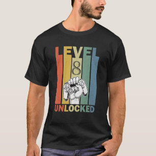 Level 8 Unlocked 92nd Birthday 8 Years Old Gamer W T-Shirt
