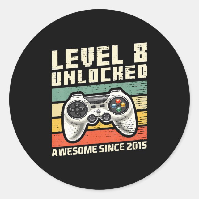 Level 8 Unlocked Awesome 2015 Video Game 8th Birth Classic Round Sticker (Front)