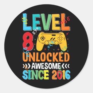 Level 8 Unlocked Awesome 2016 8th Birthday Video G Classic Round Sticker