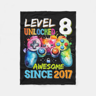 Level 8 Unlocked Awesome 2017 Video Games Birthday Fleece Blanket