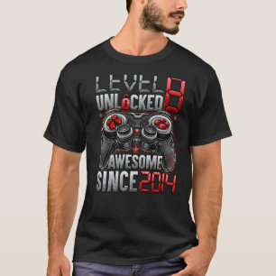 Level 8 Unlocked Awesome Since 2014 8th Birthday   T-Shirt