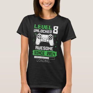 Level 8 Unlocked Awesome Since 2014 Gamer 8th Birt T-Shirt