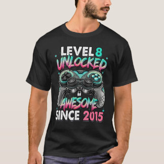 Level 8 Unlocked Awesome Since 2015 8th Birthday G T-Shirt