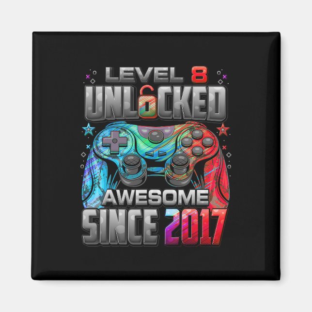 Level 8 Unlocked Awesome Since 2017 8th Birthday G Magnet (Front)