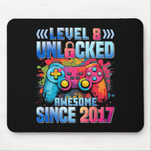 Level 8 Unlocked Awesome Since 2017 8th Birthday G Mouse Pad