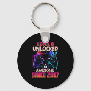 Level 8 Unlocked Awesome Since 2017 Pixel Gamer Bi Key Ring