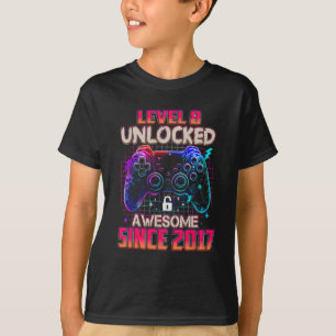 Level 8 Unlocked Awesome Since 2017 Pixel Gamer Bi T-Shirt