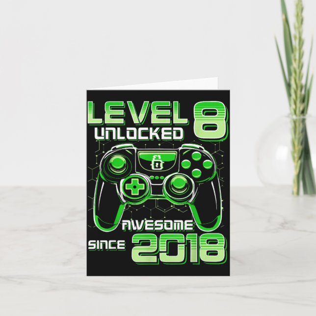 Level 8 Unlocked Awesome Since 2018 8th Birthday G Card (Front)